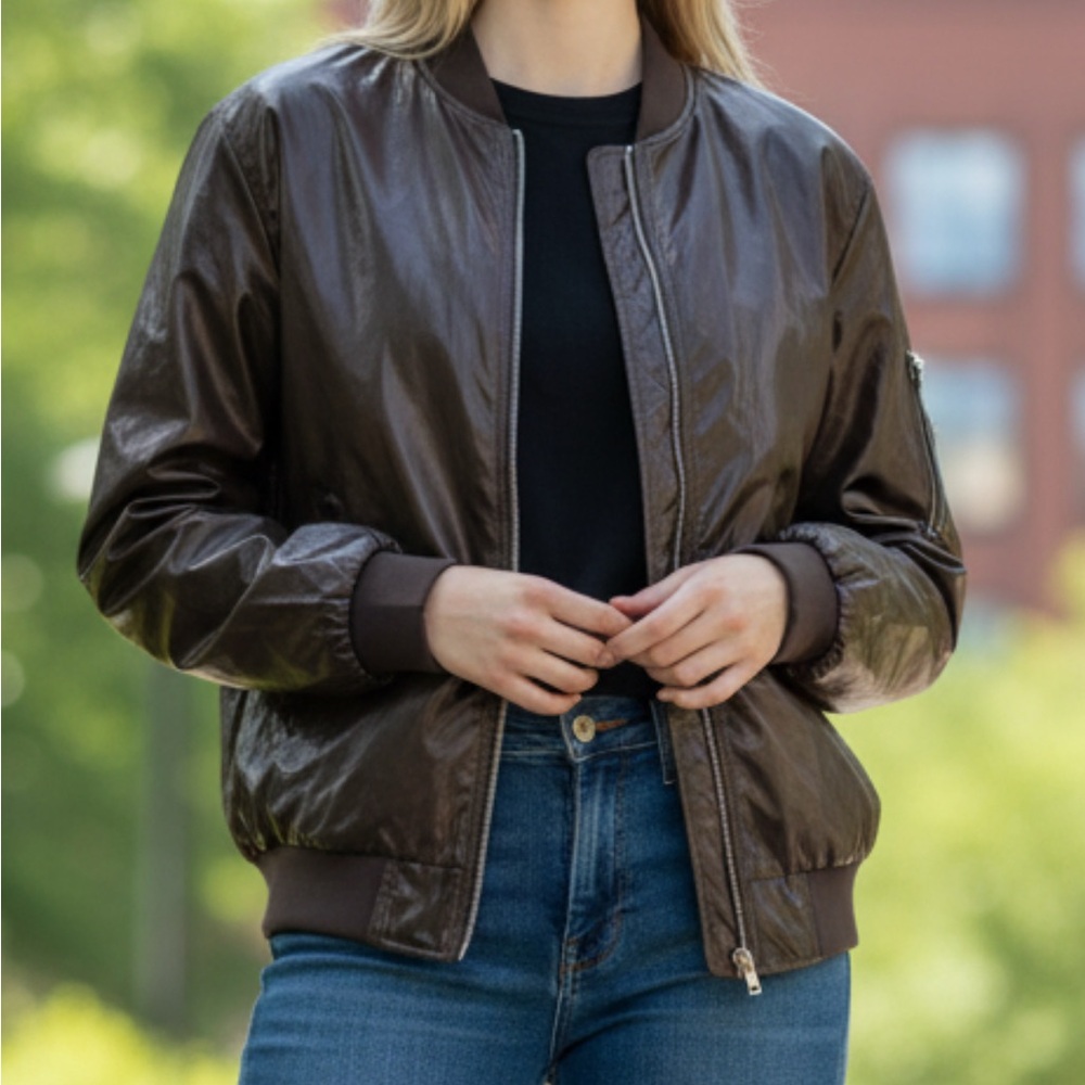 18.) Mono B Shiny Brown Bomber Jacket